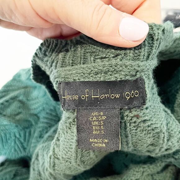 House of Harlow Long Sleeve Cropped Scalloped Cardigan Sweater Green Small - Picture 3 of 6